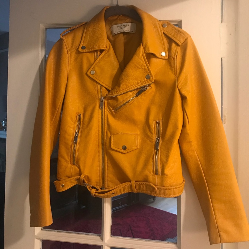 Zara Mustard Yellow Faux Leather Motorcycle Jacket